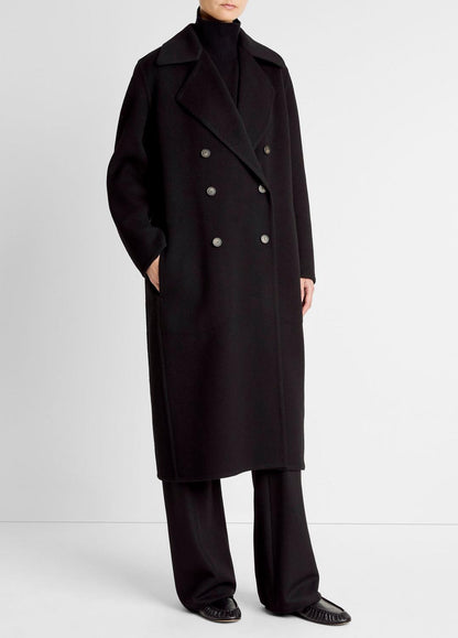 Wool-Blend Double-Breasted Long Coat in Coats