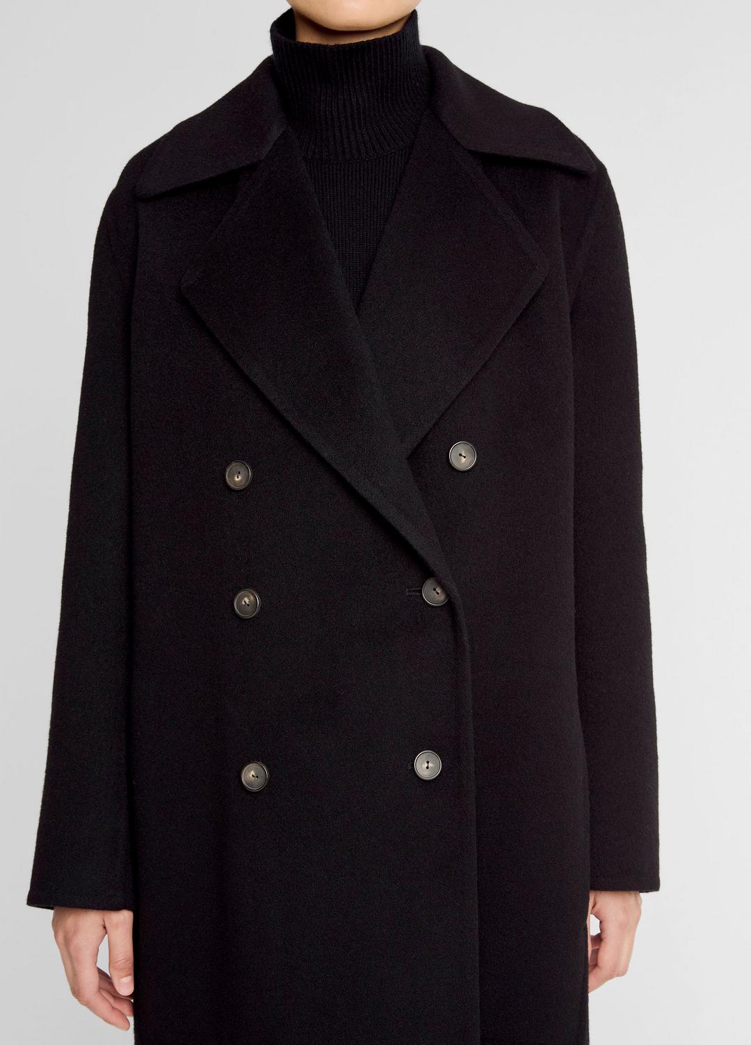 Wool-Blend Double-Breasted Long Coat in Coats