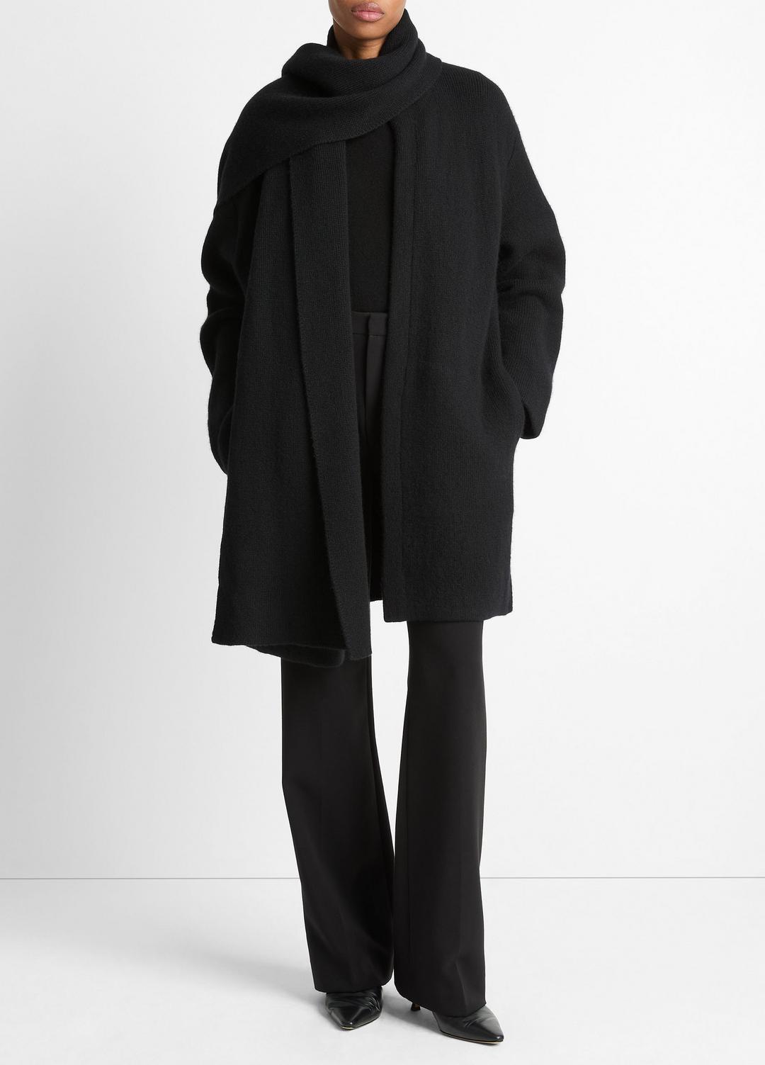Draped-Scarf Wool-Blend Car Coat in Coats