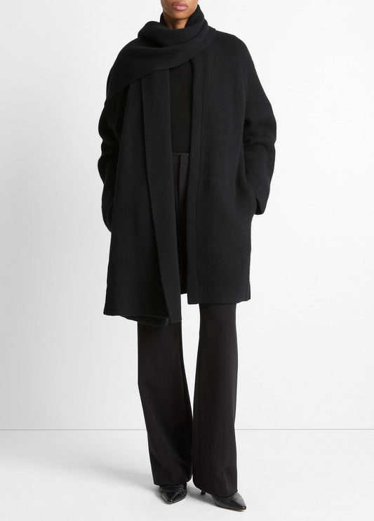 Draped-Scarf Wool-Blend Car Coat in Coats