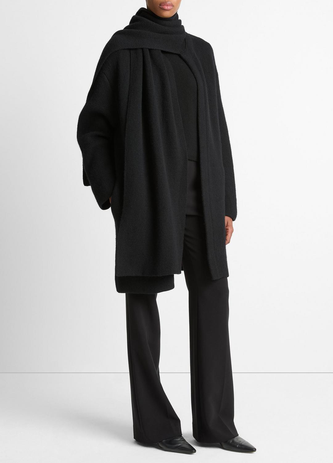 Draped-Scarf Wool-Blend Car Coat in Coats