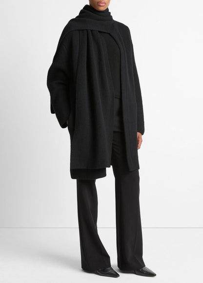 Draped-Scarf Wool-Blend Car Coat in Coats