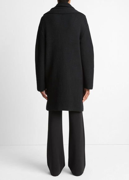 Draped-Scarf Wool-Blend Car Coat in Coats