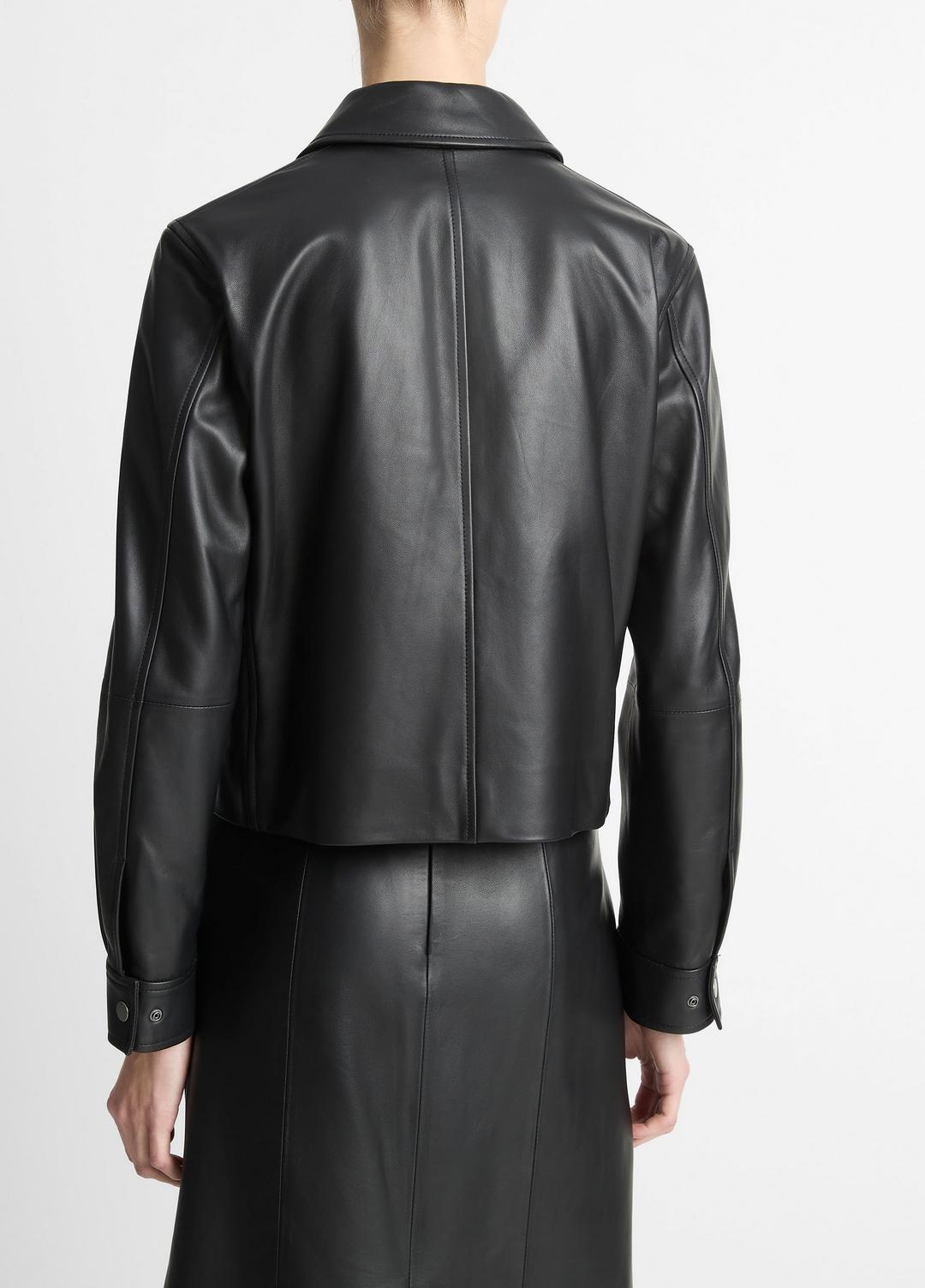Leather Cropped Zip-Front Jacket in Jackets