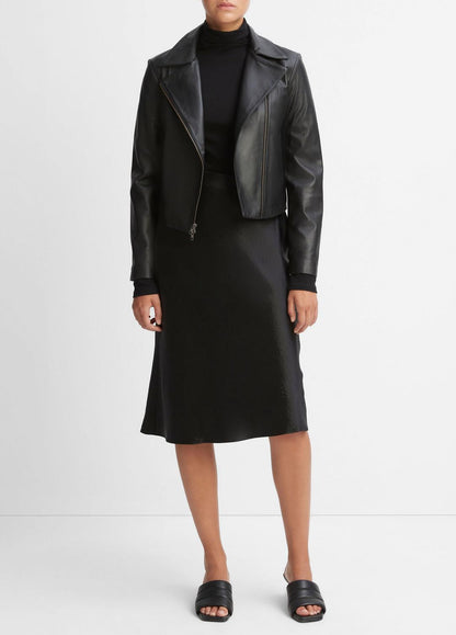 Leather Cross-Front Moto Jacket in Leather Jackets