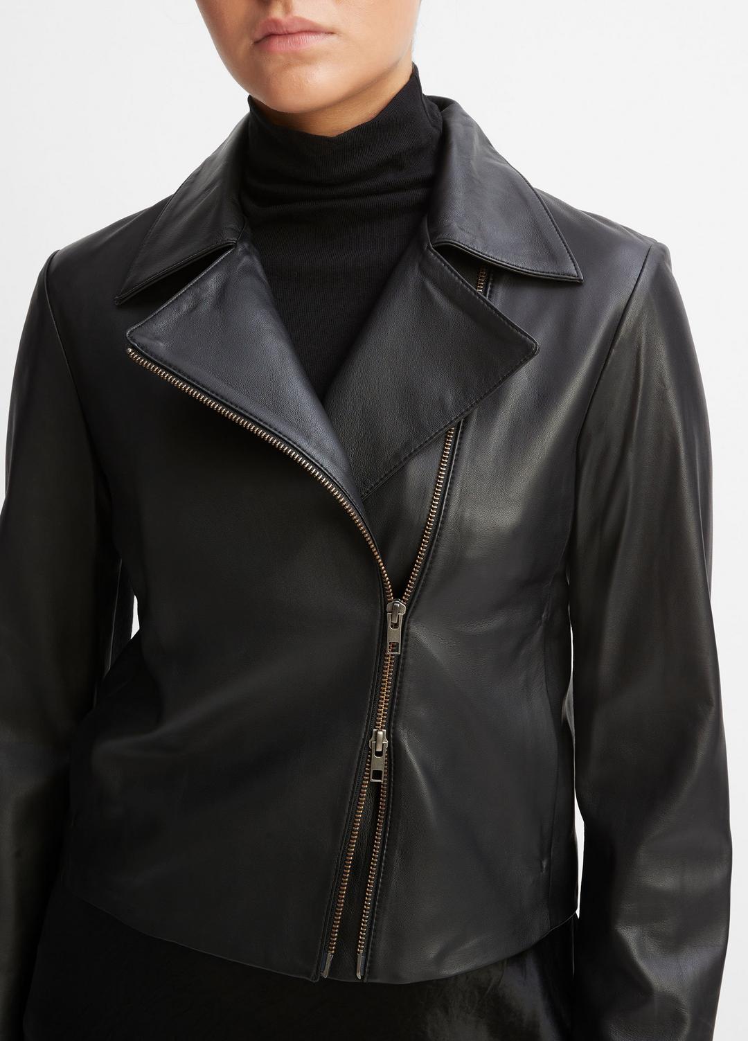 Leather Cross-Front Moto Jacket in Leather Jackets
