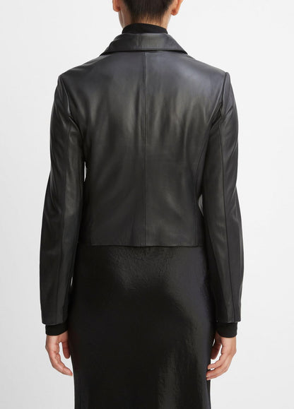 Leather Cross-Front Moto Jacket in Leather Jackets
