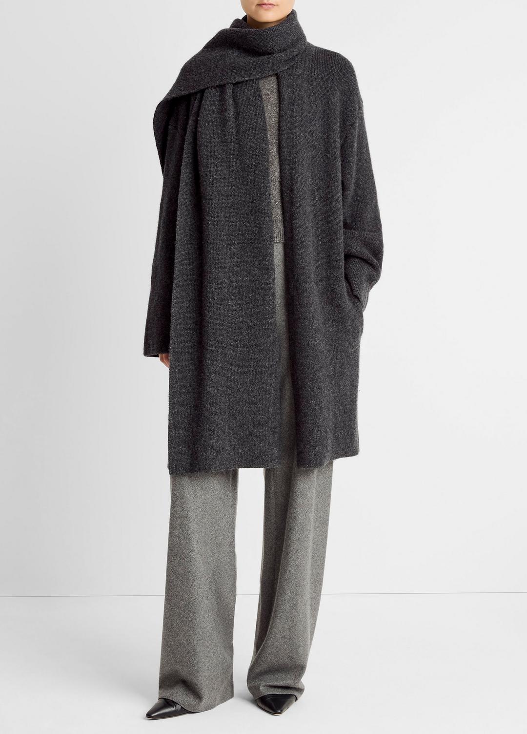Draped-Scarf Wool-Blend Car Coat in Coats