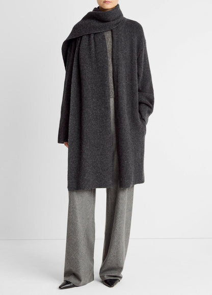 Draped-Scarf Wool-Blend Car Coat in Coats