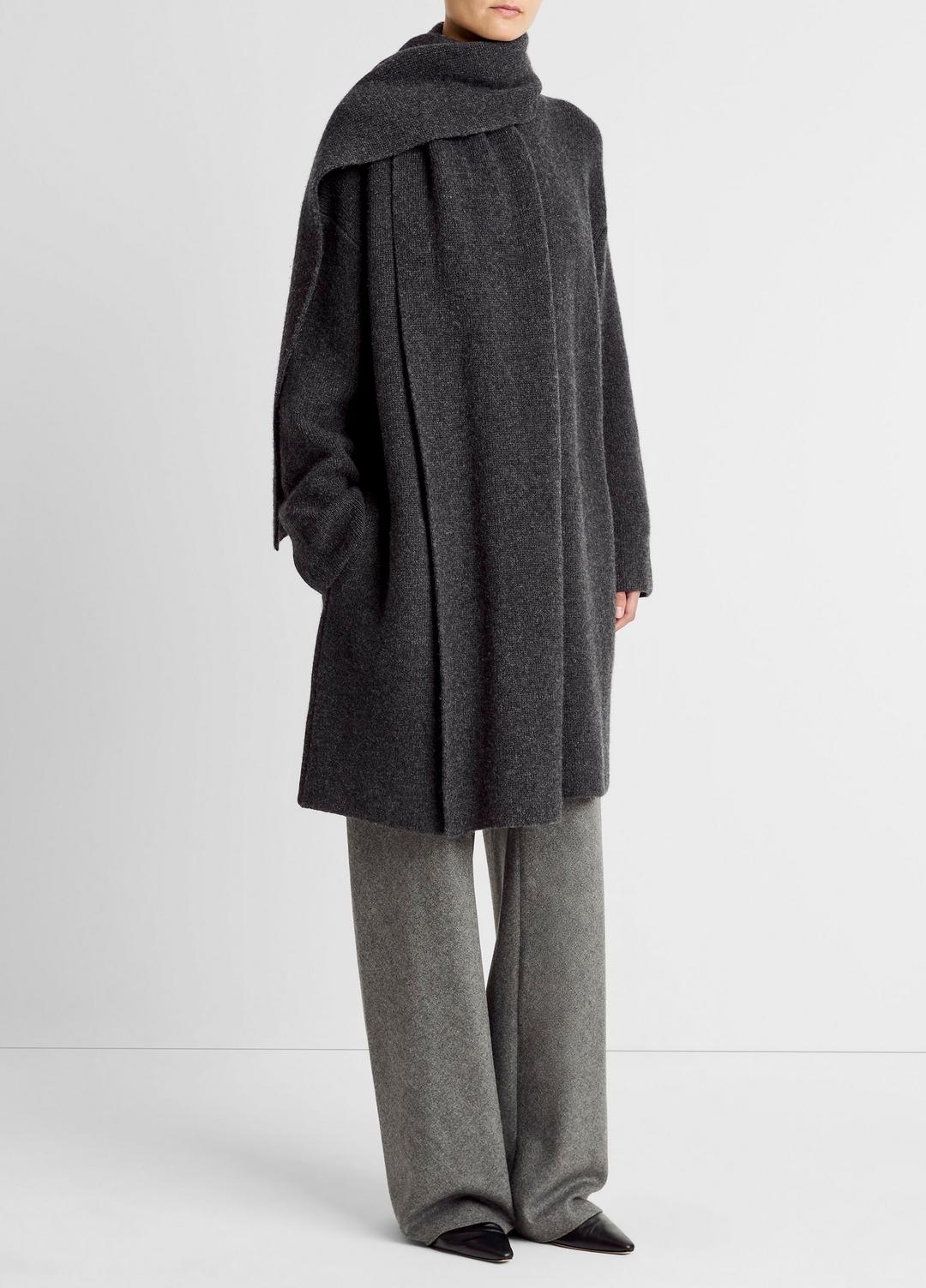 Draped-Scarf Wool-Blend Car Coat in Coats