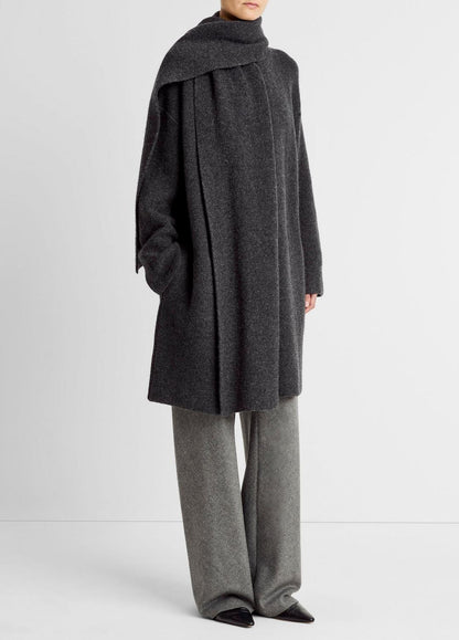 Draped-Scarf Wool-Blend Car Coat in Coats