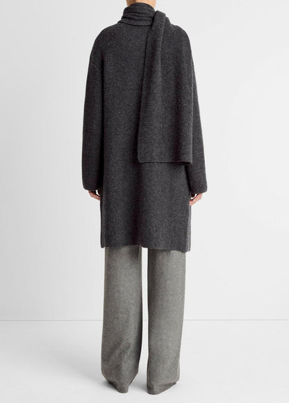 Draped-Scarf Wool-Blend Car Coat in Coats