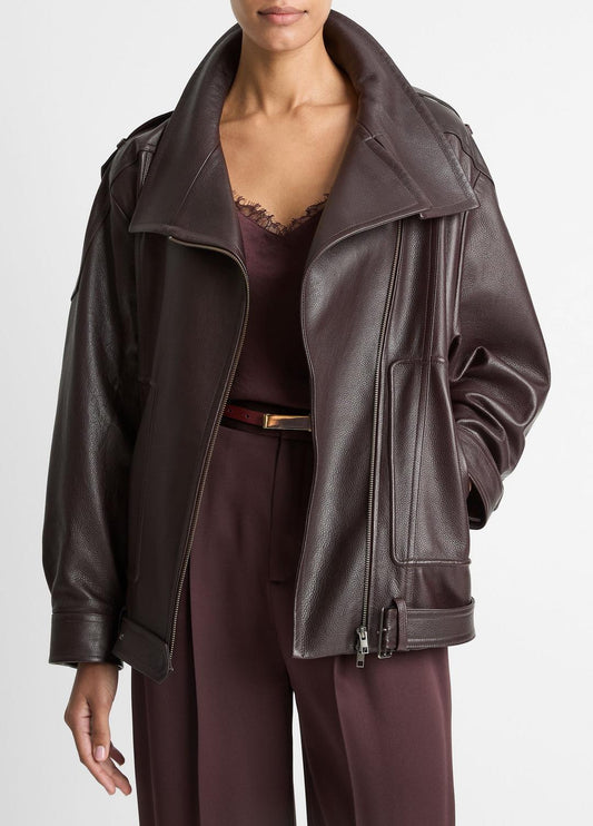 Leather Oversized Biker Jacket in Jackets