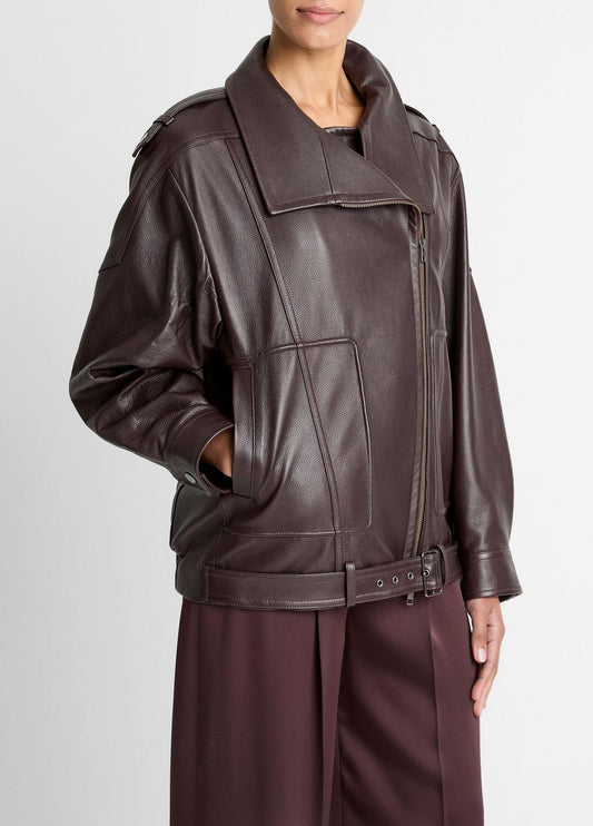 Leather Oversized Biker Jacket in Jackets