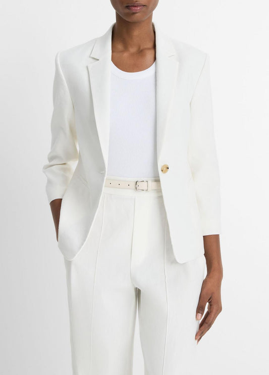 Linen-Blend Shrunken Blazer in Blazers
