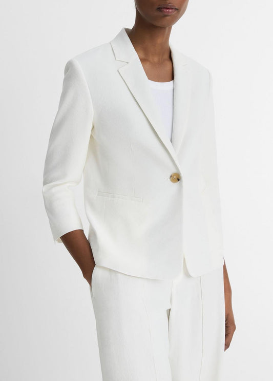 Linen-Blend Shrunken Blazer in Blazers