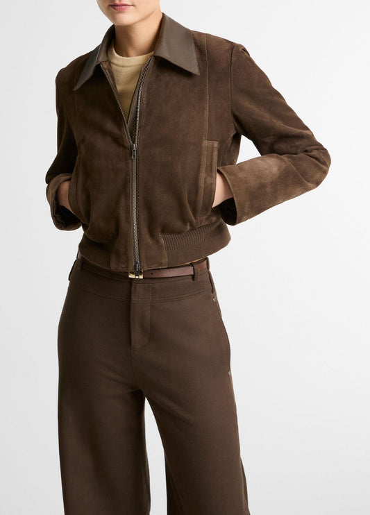 Suede Shrunken Bomber Jacket  in Jackets
