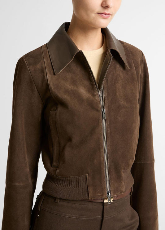 Suede Shrunken Bomber Jacket  in Jackets