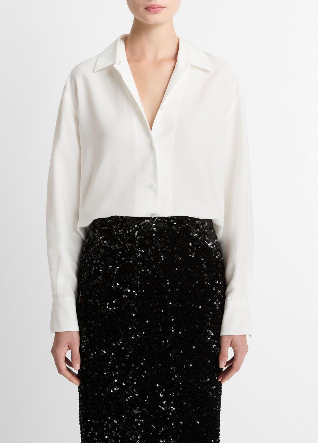 Refined Twill Covered-Button Shirt in Long Sleeve