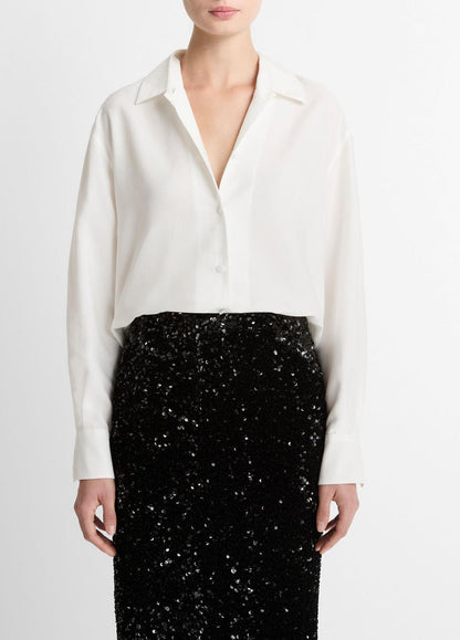 Refined Twill Covered-Button Shirt in Long Sleeve
