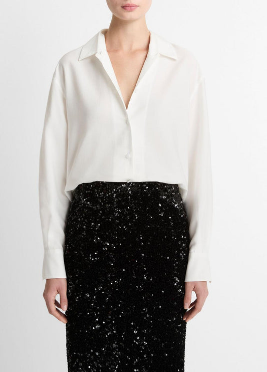 Refined Twill Covered-Button Shirt in Long Sleeve