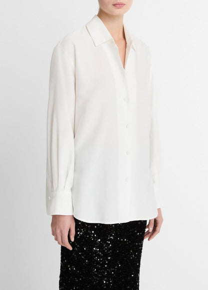 Refined Twill Covered-Button Shirt in Long Sleeve