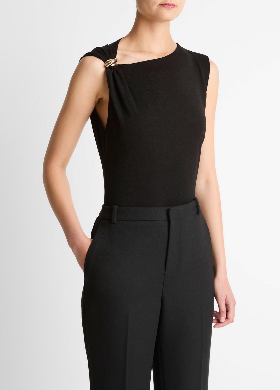 Cinched-Shoulder Wool-Blend Top in Tank Tops