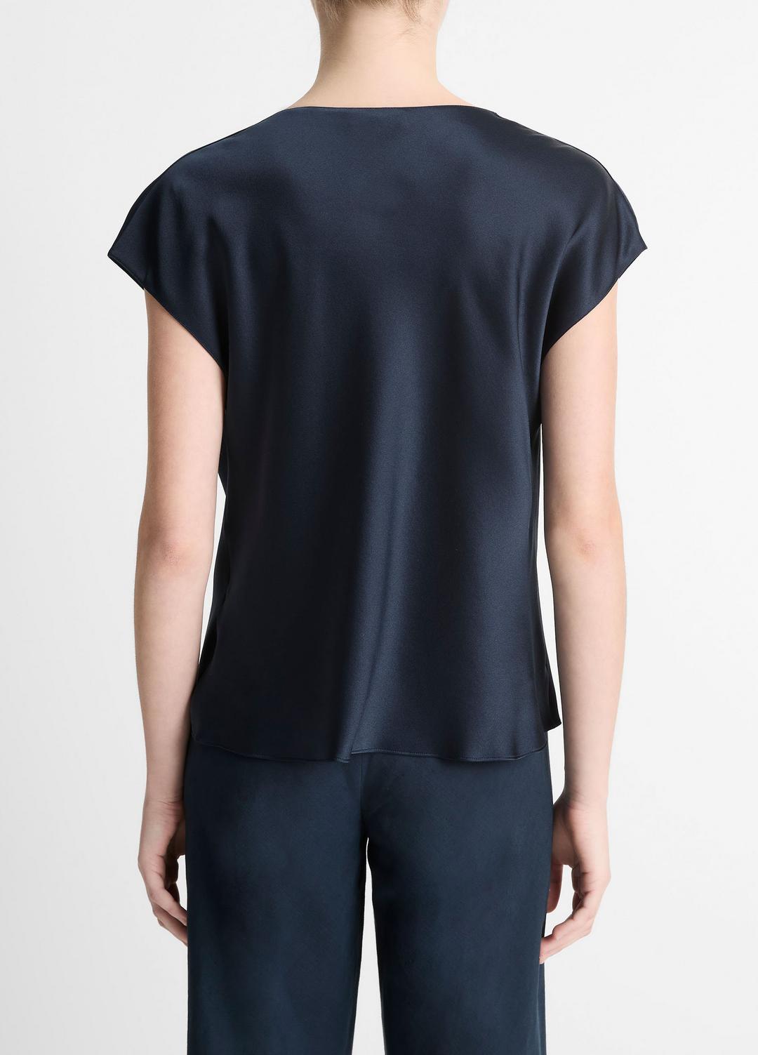 Silk Cowl-Neck Blouse in Short Sleeve