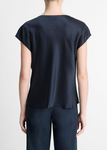 Silk Cowl-Neck Blouse in Short Sleeve