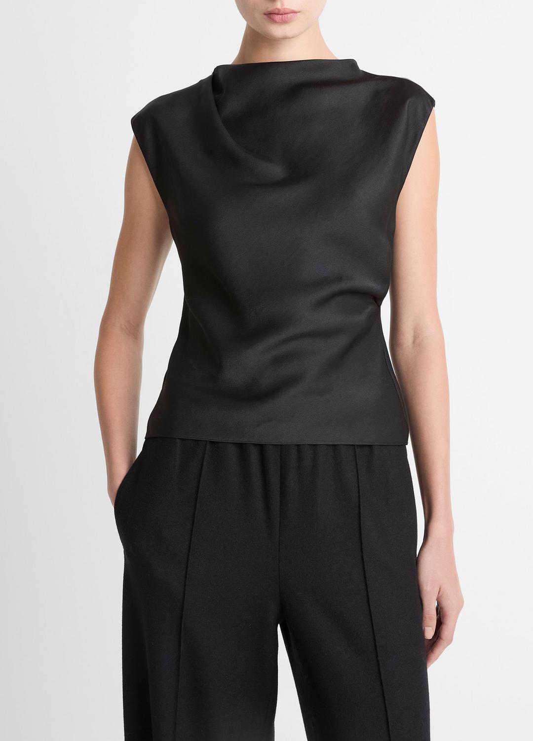 Satin Draped Cowl-Neck Top in Tank Tops