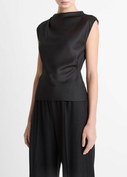 Satin Draped Cowl-Neck Top in Tank Tops