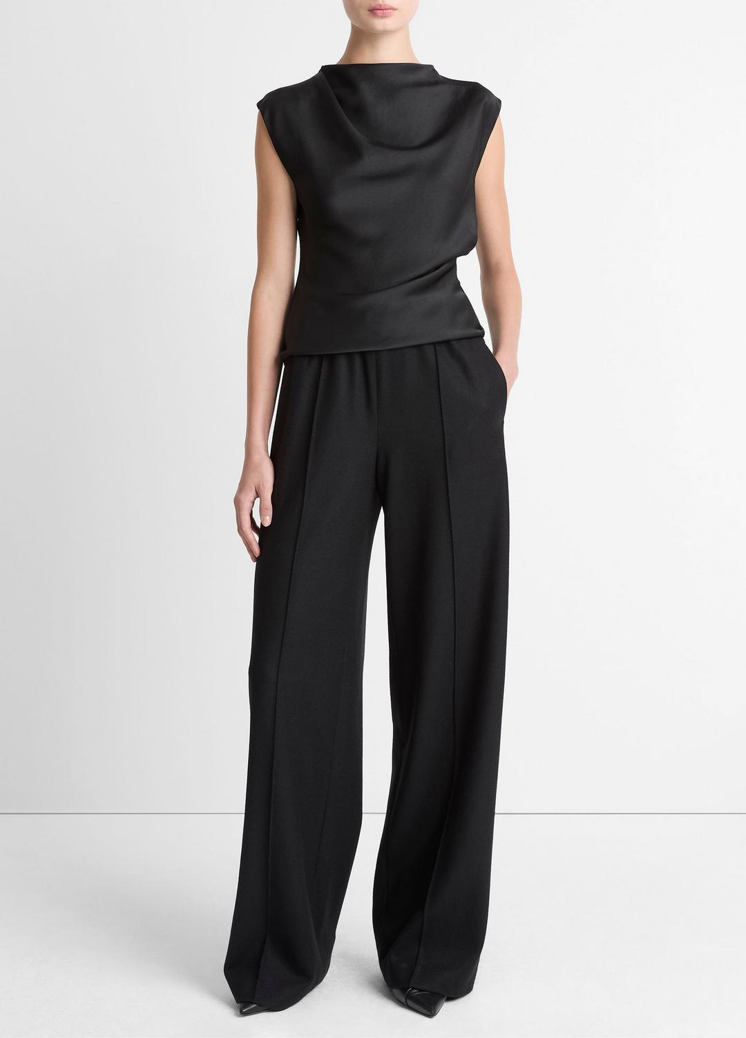 Satin Draped Cowl-Neck Top in Tank Tops