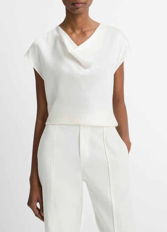 Silk Cowl-Neck Blouse in Short Sleeve