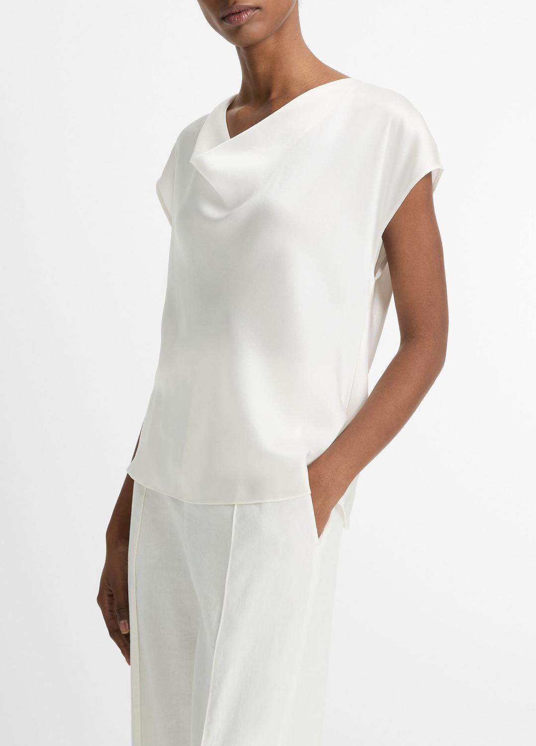 Silk Cowl-Neck Blouse in Short Sleeve