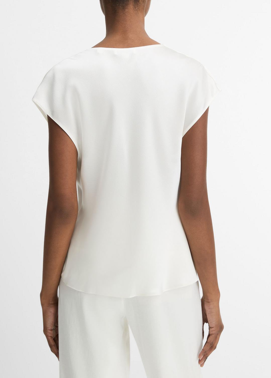 Silk Cowl-Neck Blouse in Short Sleeve
