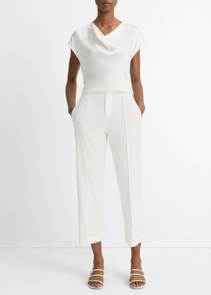 Silk Cowl-Neck Blouse in Short Sleeve