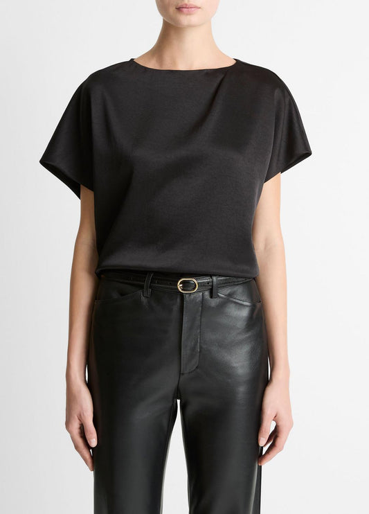 Draped Satin Dolman-Sleeve Blouse in Short Sleeve