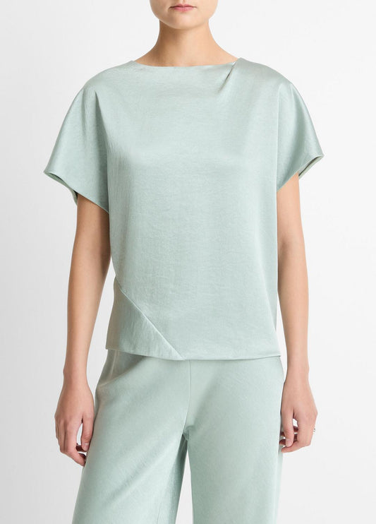 Draped Satin Dolman-Sleeve Blouse in Short Sleeve