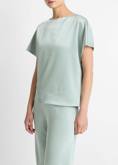 Draped Satin Dolman-Sleeve Blouse in Short Sleeve