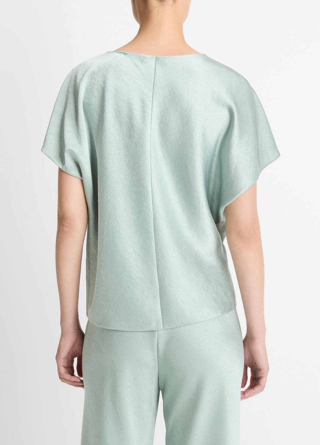 Draped Satin Dolman-Sleeve Blouse in Short Sleeve