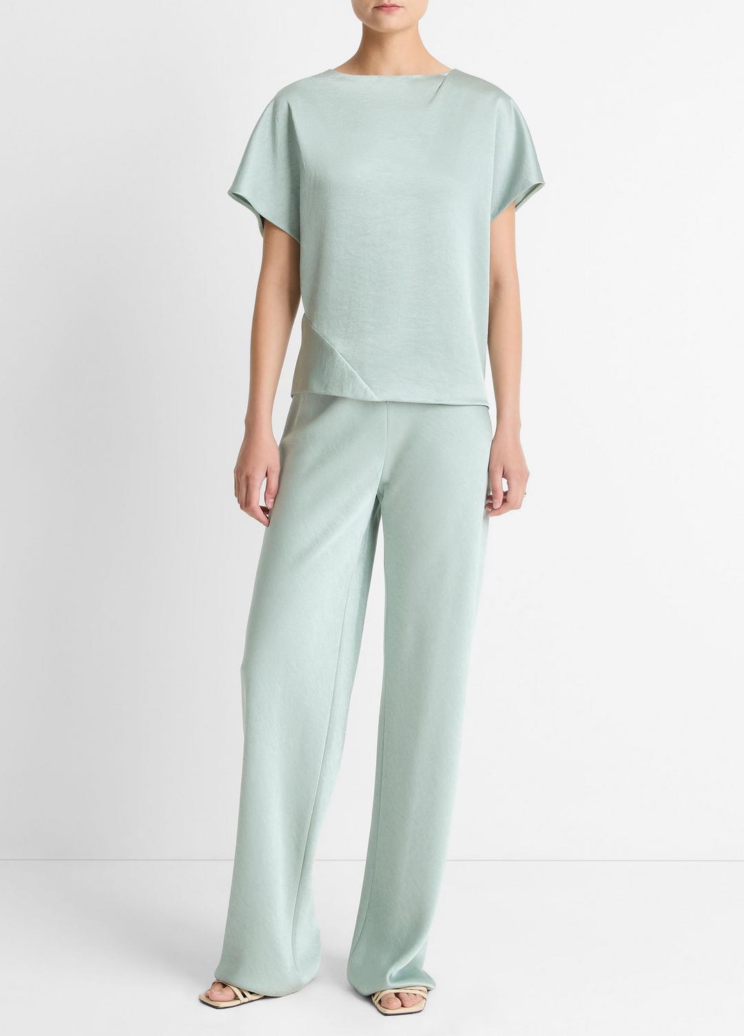 Draped Satin Dolman-Sleeve Blouse in Short Sleeve