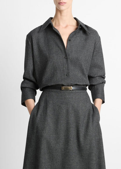 Italian Jaspe Relaxed Button-Front Shirt in Long Sleeve