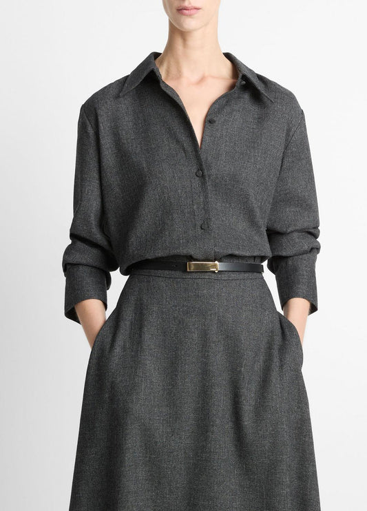 Italian Jaspe Relaxed Button-Front Shirt in Long Sleeve