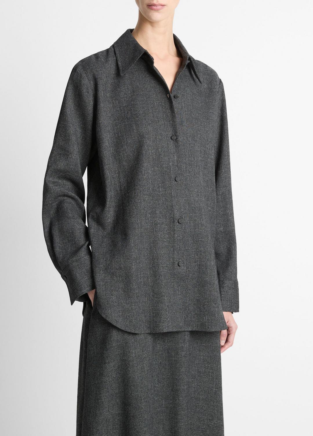 Italian Jaspe Relaxed Button-Front Shirt in Long Sleeve