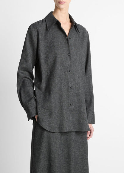 Italian Jaspe Relaxed Button-Front Shirt in Long Sleeve