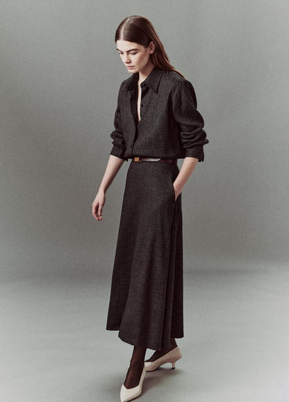 Italian Jaspe Relaxed Button-Front Shirt in Long Sleeve