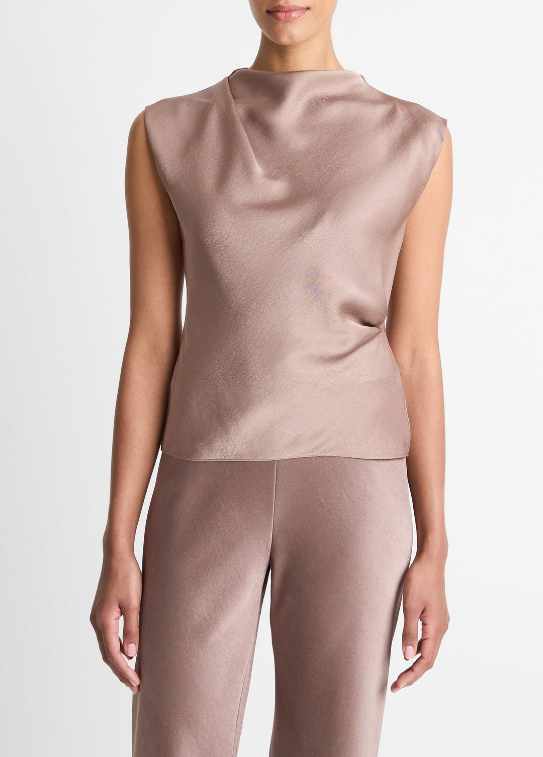 Satin Draped Cowl-Neck Top in Tank Tops