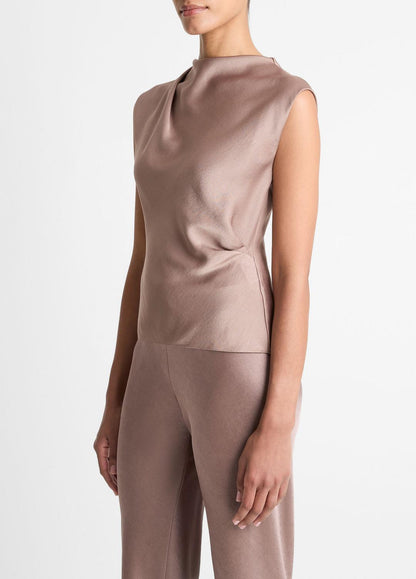 Satin Draped Cowl-Neck Top in Tank Tops