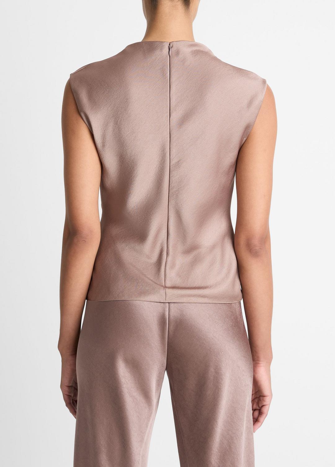 Satin Draped Cowl-Neck Top in Tank Tops