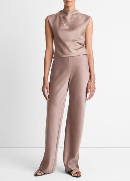 Satin Draped Cowl-Neck Top in Tank Tops